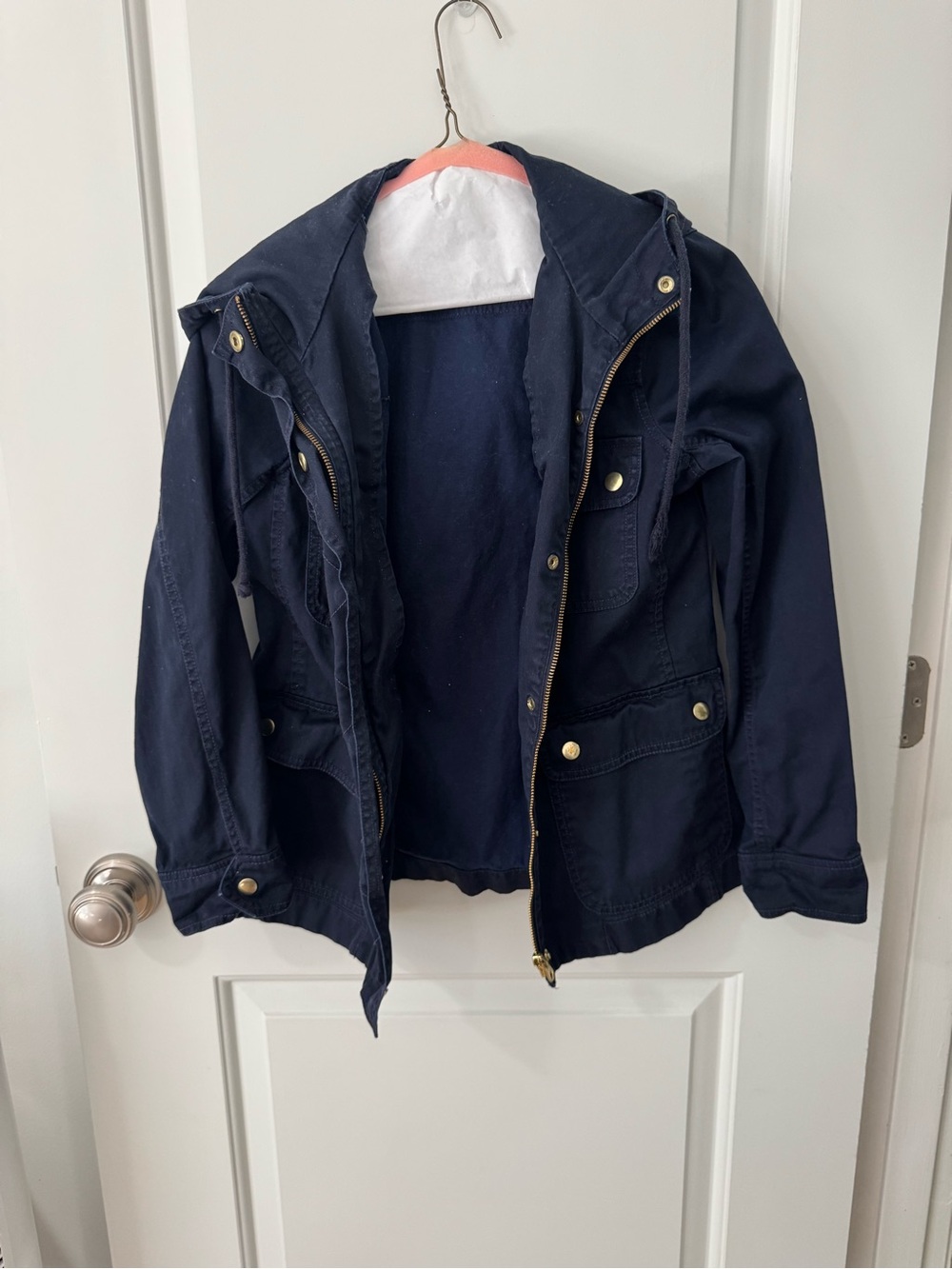 J Crew Navy Hooded Utility Jacket